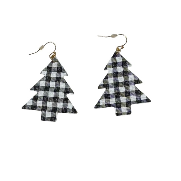 BUFFALO PLAID Black And White Tree Earrings - Picture 2 of 12